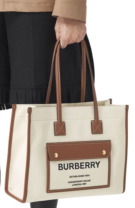 Burberry Small Freya Horseferry Logo Canvas & Leather Tote